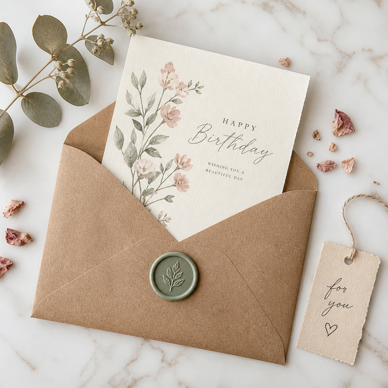 Beautifully packaged card with kraft envelope and wax seal
