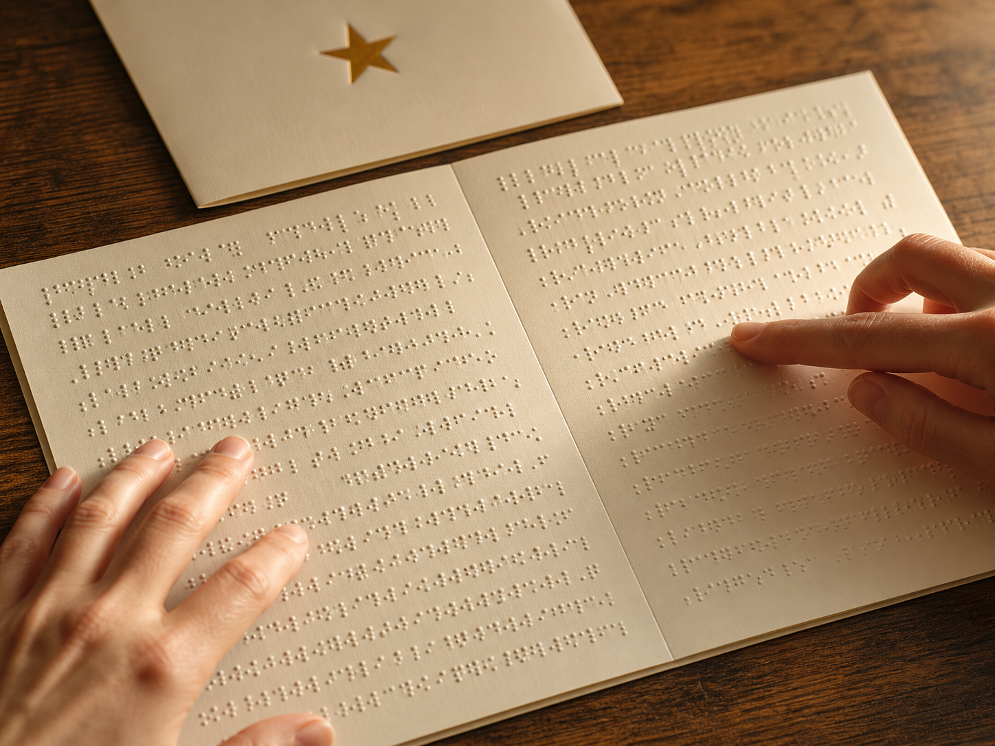 Golden Wishes A4 card open to show full Braille spread