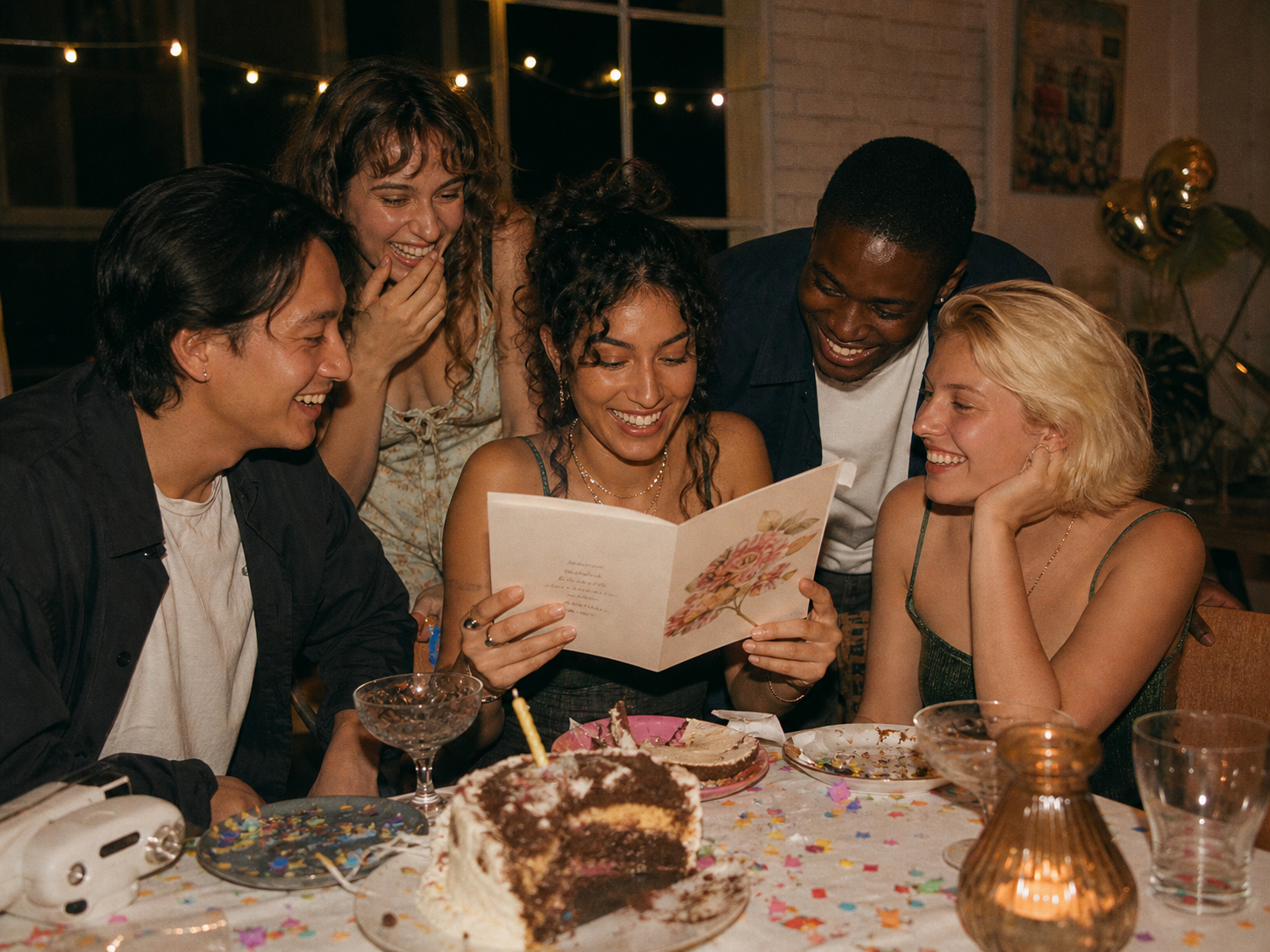Group of friends celebrating a birthday together